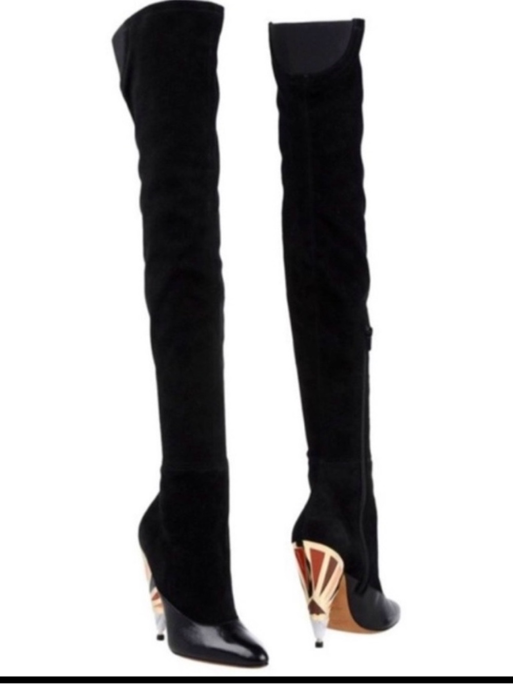 GIVENCHY Suede and Leather Over the knee Boots with Cone Enamel Heel Size 8.5